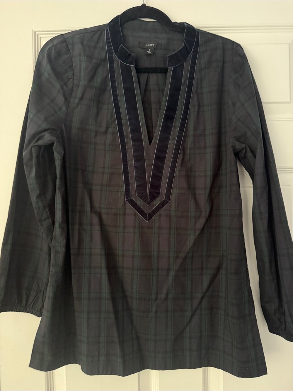 J. Crew Men's Dark Green and Navy Plaid Tunic Shirt
